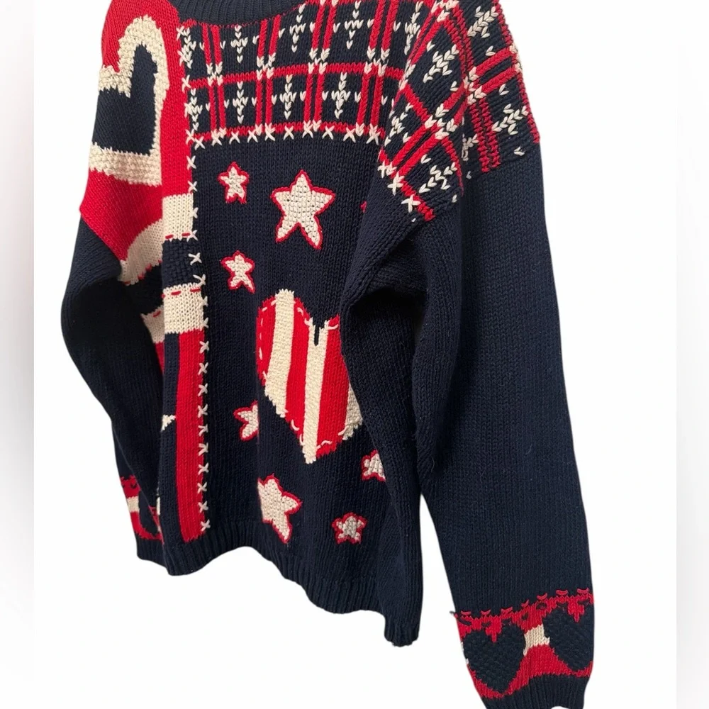 Vintage Women’s Ninon de Lenclos Patriotic Flag Knit Sweater size large Stars - Picture 4 of 8